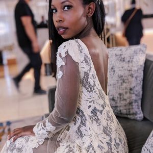 Cream lace long sleeve gown